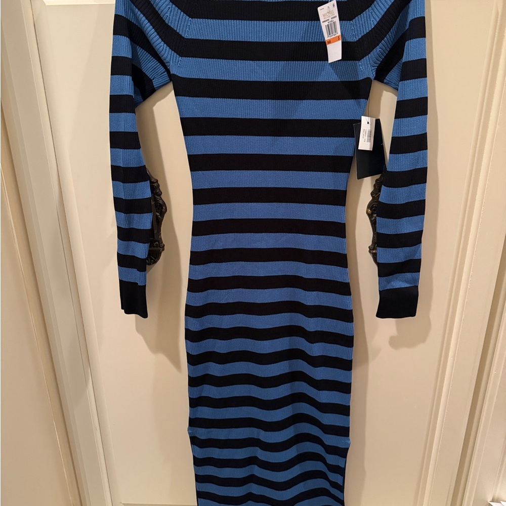 Michael Kors NWT Striped Blue and Black body con sweater Dress
